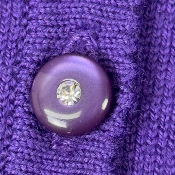 Vintage Cardigan Sz 2X Purple V-Neck 3/4 Sleeve Rhinestone Button Front Sweater - Picture 5 of 9